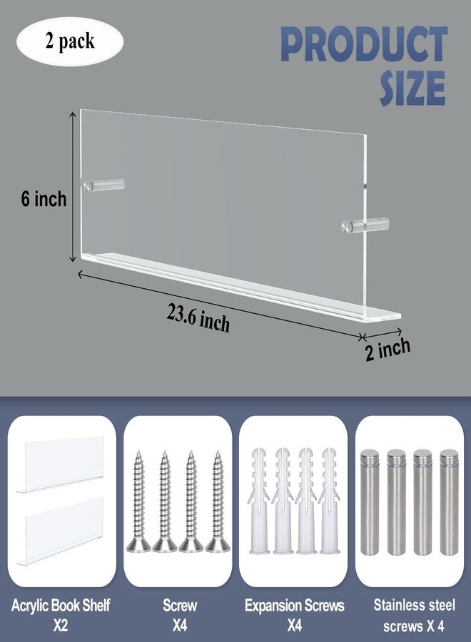 DuvinDD 2 Pack Acrylic Magazine Holder Rack Brochure Holder Wall Mount 24 inch Clear Hanging Magazine Rack Floating Bookshelf for Literature Pamphlet Organizer for Room Office, with Mounting Kit - Image 5